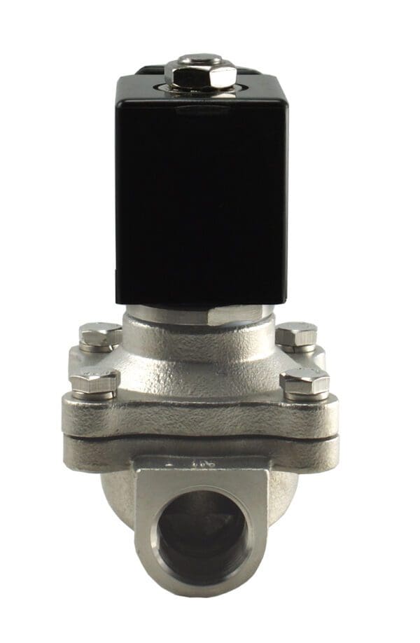 A 3/8" Inch Stainless Electric Water Solenoid Valve Normally Closed with Viton seal on a white background.