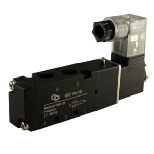 A 1/8" 4 Way 2 position Air Directional Control Electric valve on a white background.