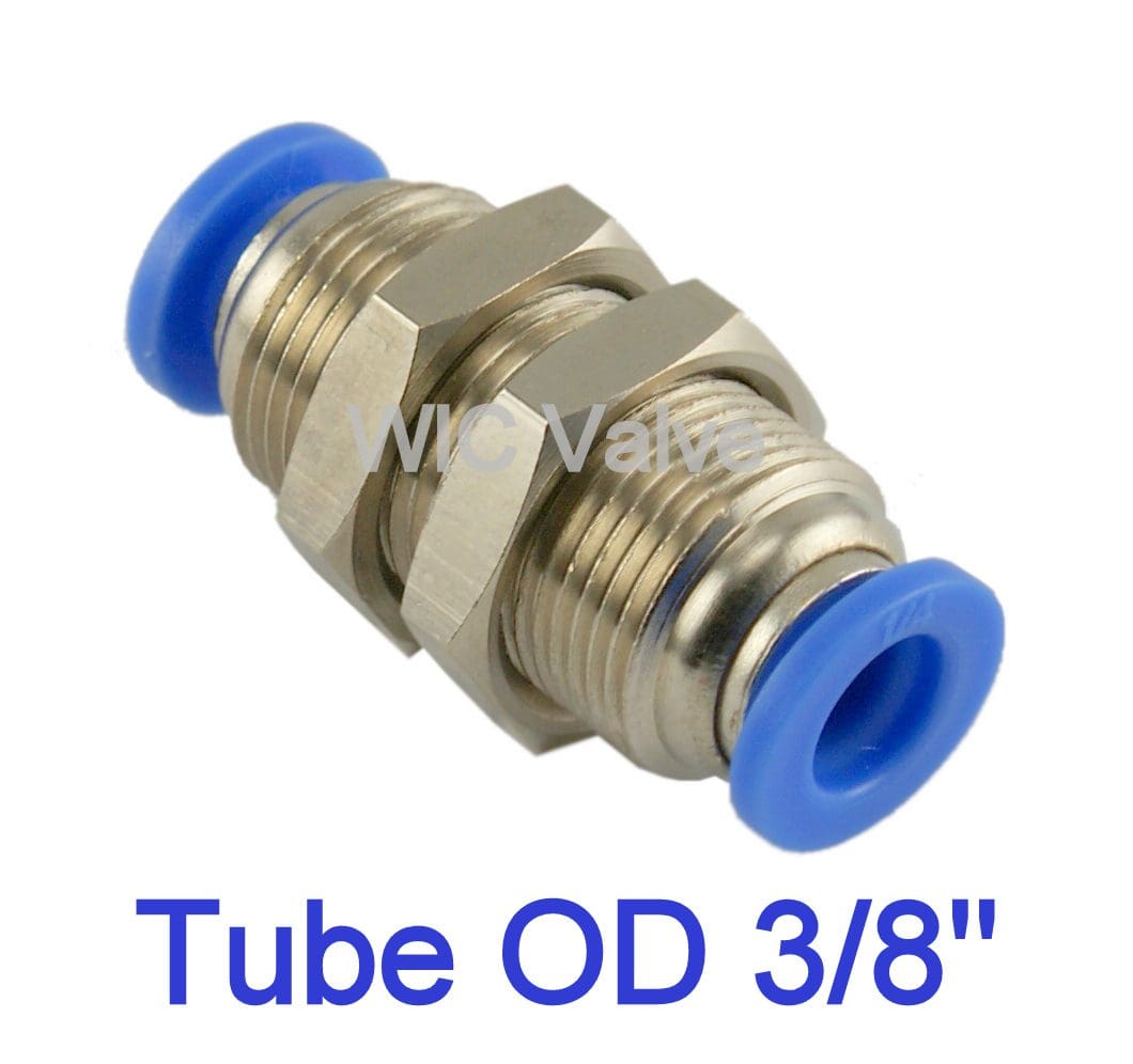 Bulkhead Union Connector Tube OD 3/8" Quick Release Push In To Connect Fitting