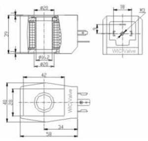 WIC Valve 2P Series Low Power Consumption Continuous Duty Solenoid Valve Coil Dimensions